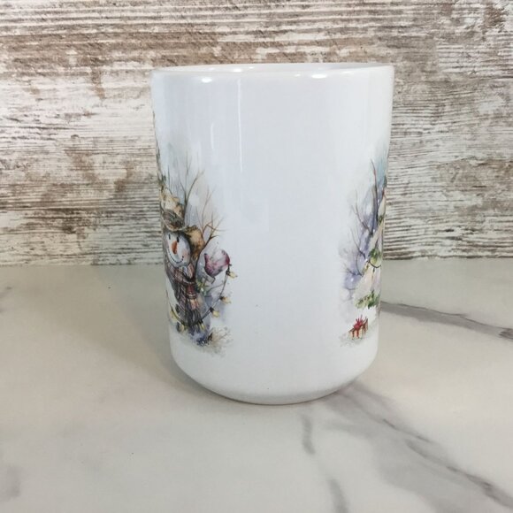 Rustic Snowman with Christmas Tree 15 oz Ceramic Coffee Mug - Picture 4 of 6